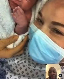 Becca on facetime to Rich after Elodie's birth