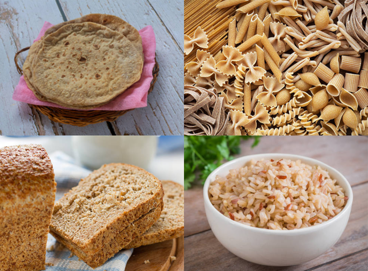 Photo of wholemeal rice, bread, pasta and chapati